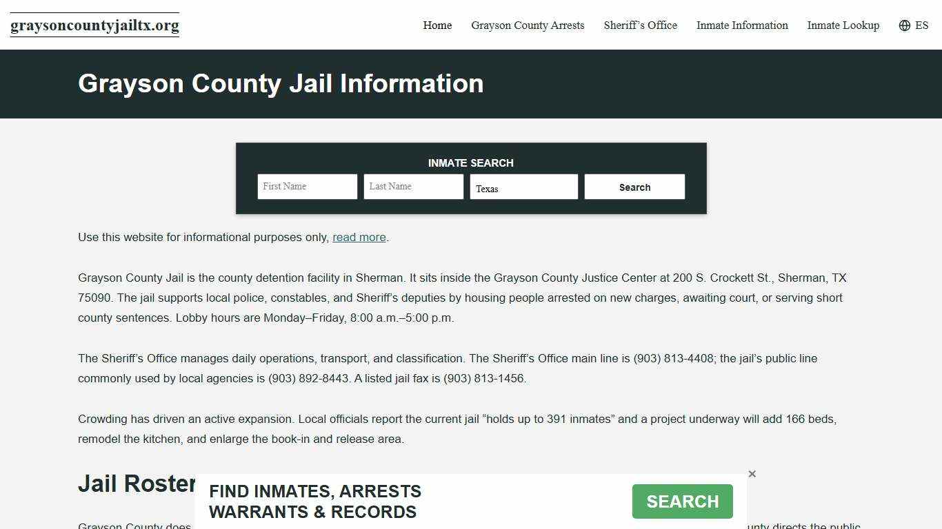 Grayson County, TX Jail Roster, Inmate Info